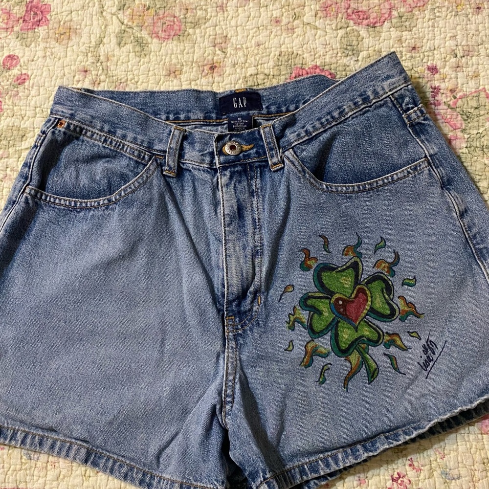 GAP Distressed Boho Denim Jean Shorts custom painted sz 10 vintage Y2K